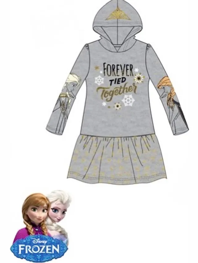 Disney Frozen Jurk - Sweaterstof - Grijs - Goudkleurige Glitterprint