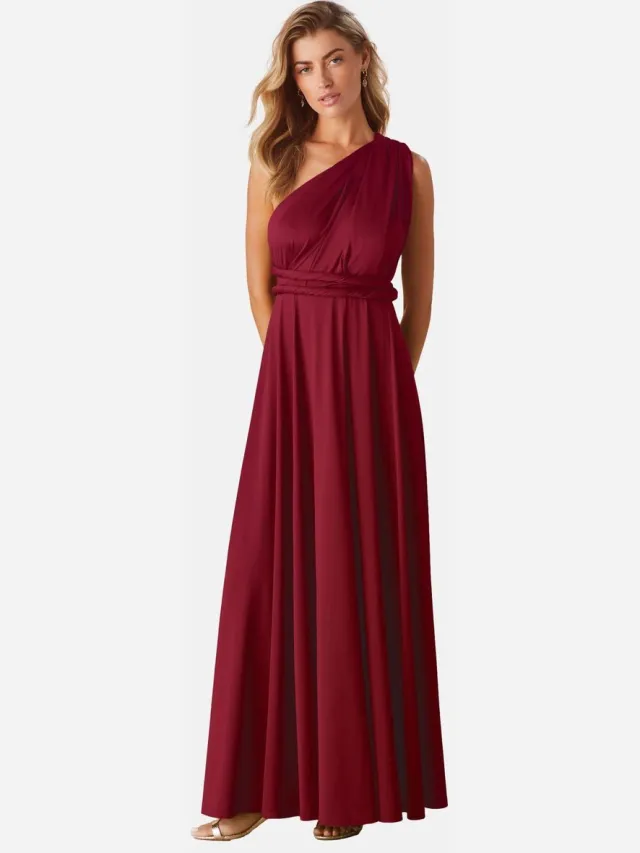 Next Dames - Jersey multiway maxi-jurk voor bruidsmeisjes en bruiloftsgasten - Rood Dark Red
