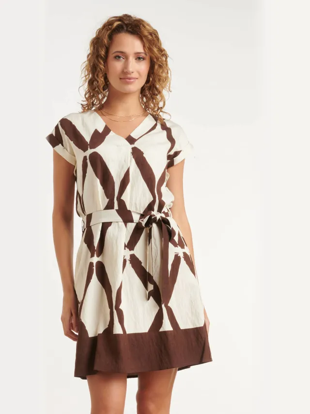 Smashed Lemon rayon korte jurk met print - ecru
