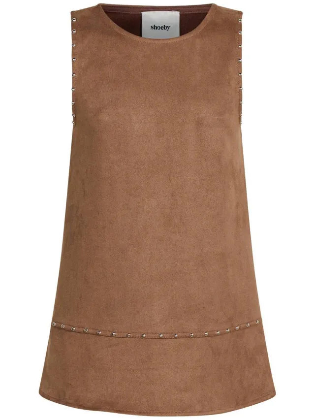 Shoeby suède midi jurk met studs lichtbruin, foto 2