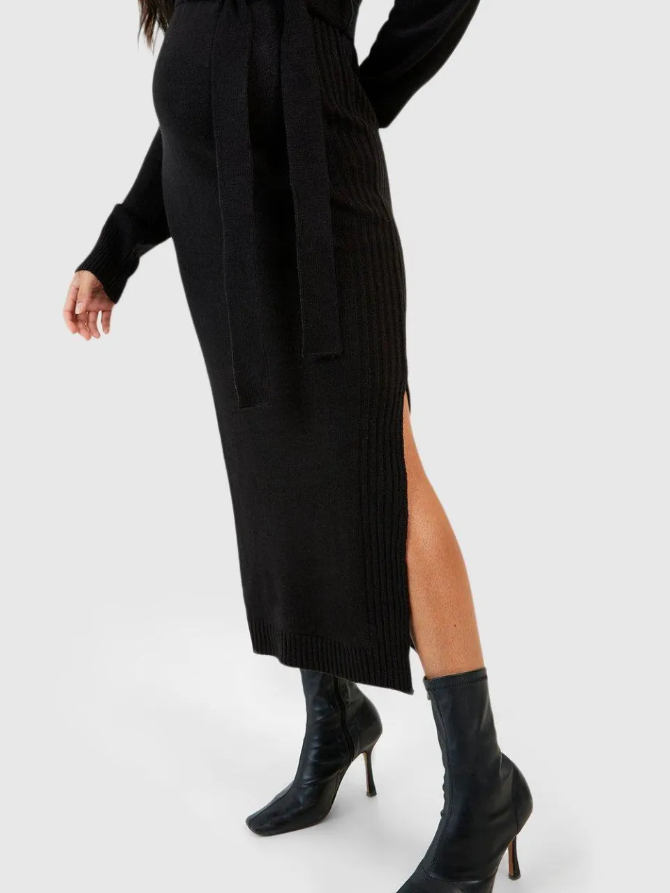 boohoo Dames Maternity Gebreide Split Midaxi Jurk zwart, foto 2