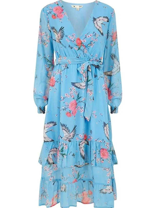 Yumi Vrouwen/dames Bloemenwikkeljurk (Blauw), foto 2