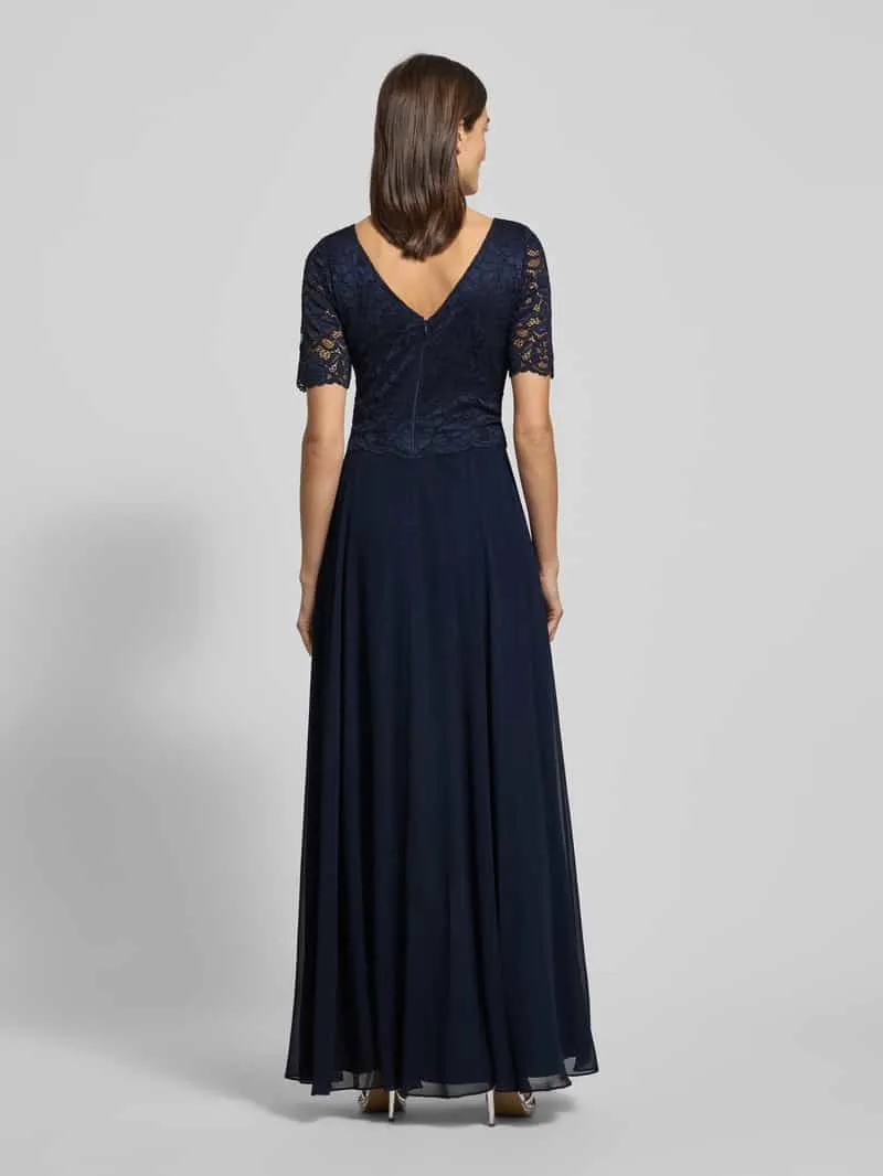 Vera Mont Avondjurk met kant en ronde hals Donkerblauw