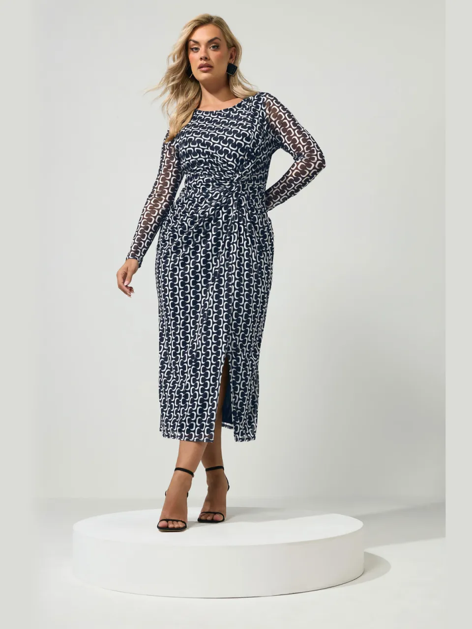 Yours London Curve Zwarte Geometrische Mesh Jurk Met Gedraaide Taille-56, foto 2