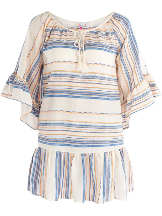 IZIA Mini-jurk met strepen oranjeblauw gebroken wit