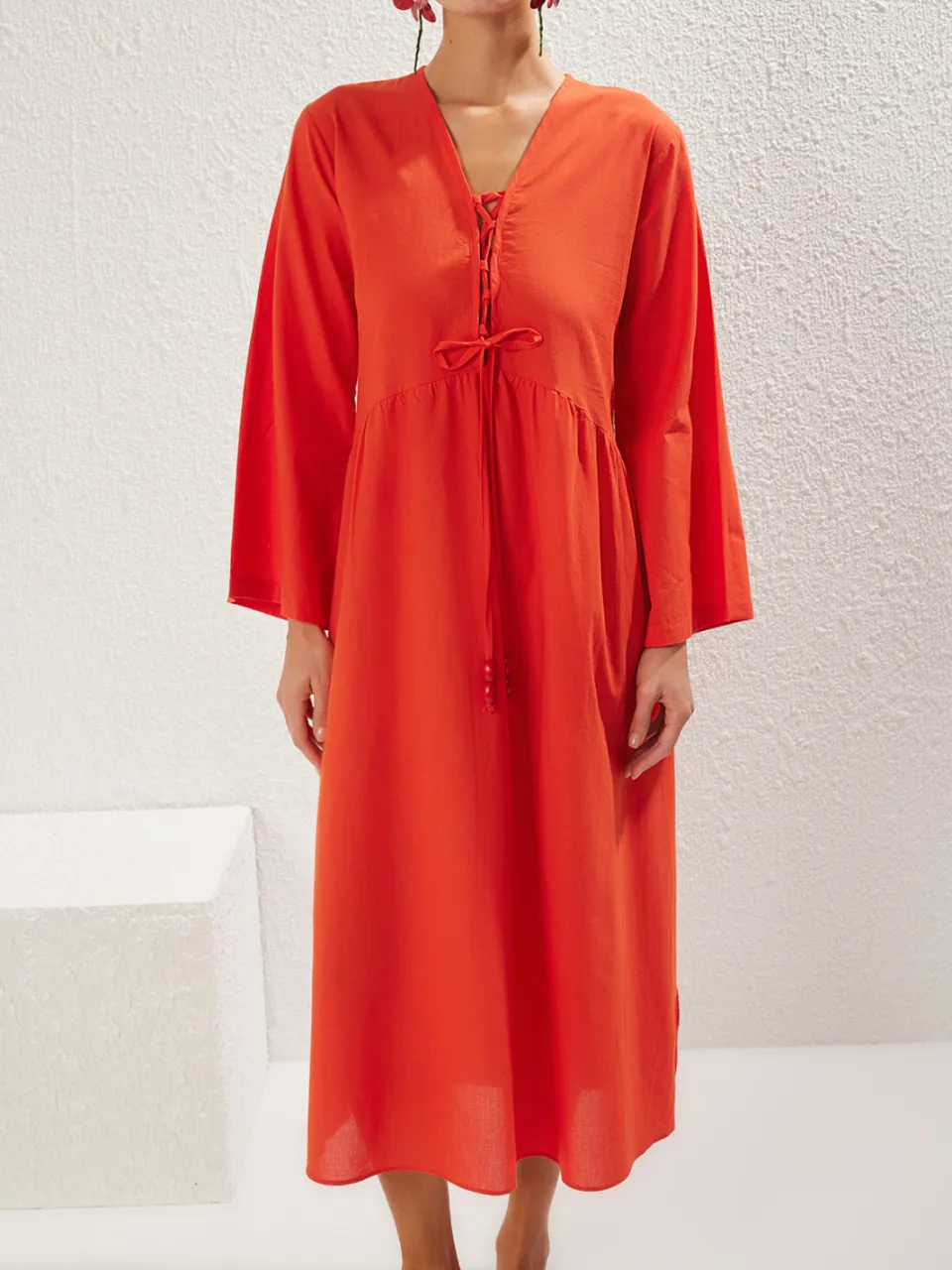 Trendyol TRENDYOLMİLLA Dames Rood Effen Maxi Lang Strandkleding Recht Strandjurken, foto 2