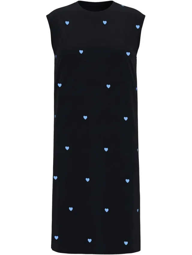 Studio Untold Dames - Midi-jurk oversized jersey hartjes print mouwloos - Zwart - Maat 50+