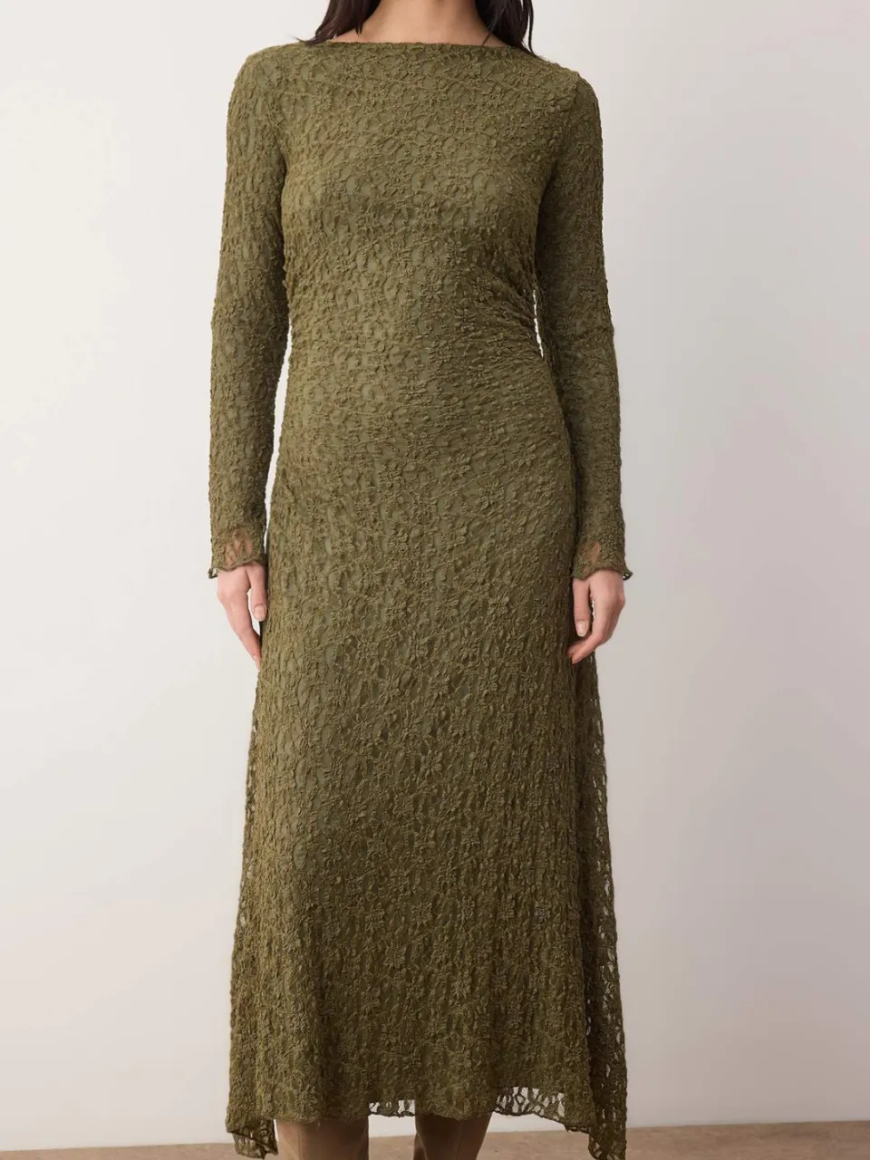 Trendyol Modest Dames Kaki Effen Maxi Lang Casual Bodycon Modest Jurken, foto 2