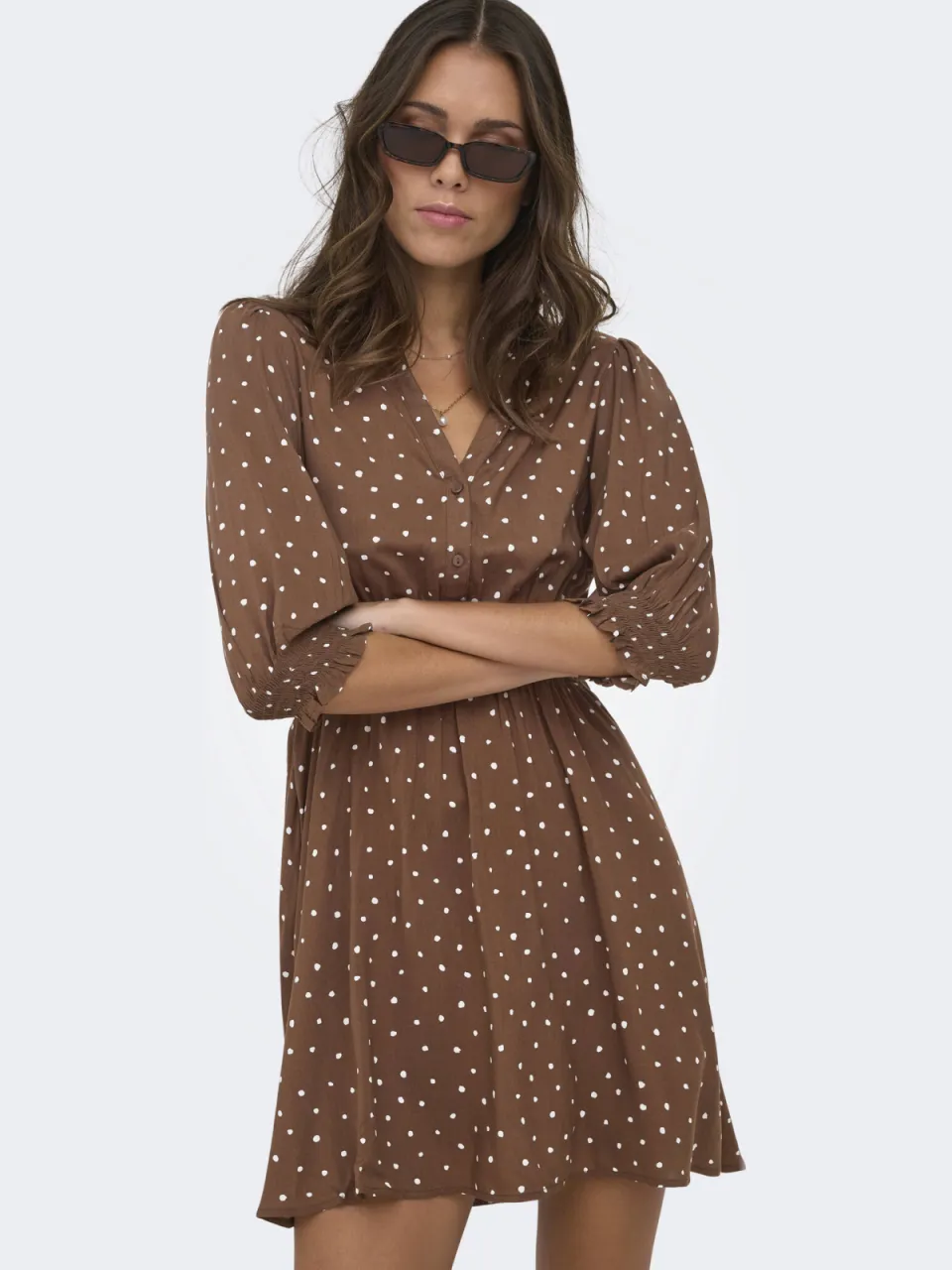 Only blousejurk met stippen bruin, foto 4