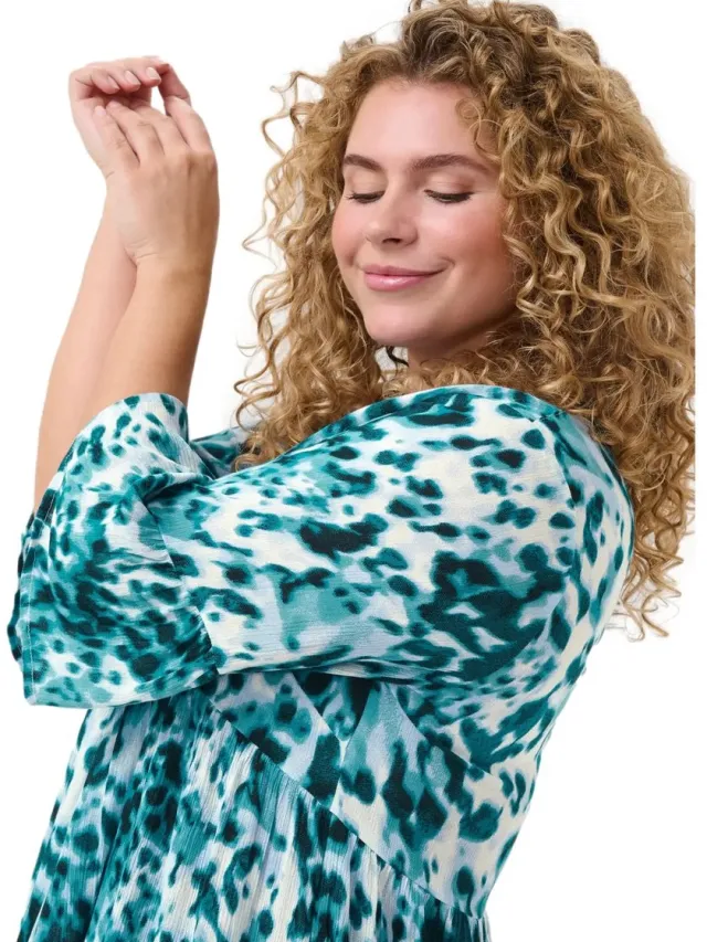 Kaffe Curve Jurk met opdruk voor dames KAFFE Curve KCAmi teal leopard print