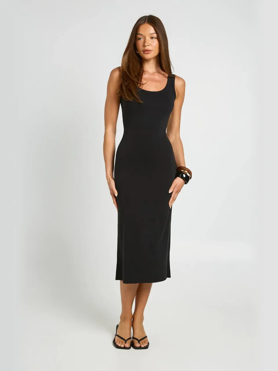boohoo Dames Premium Superzachte Geribbelde Midi-jurk Met Ronde Hals zwart, foto 3