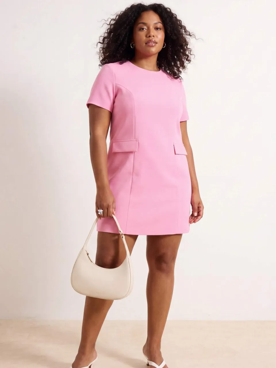 Trendyol Curve Dames Roze Effen Kort / Mini Driekwart mouw Casual A-lijn Grote maten Jurk