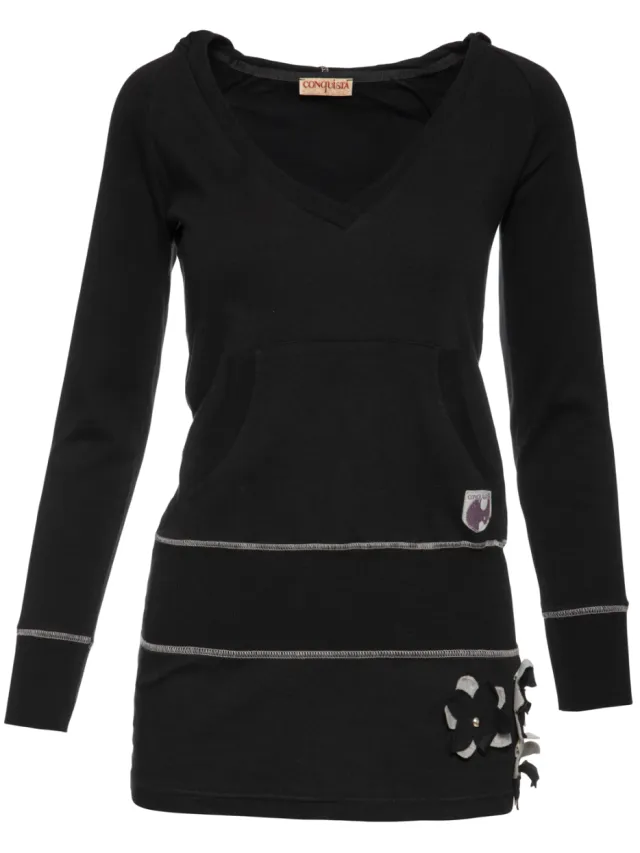 Conquista Zwart tuniek met capuchon en applicatiedetail