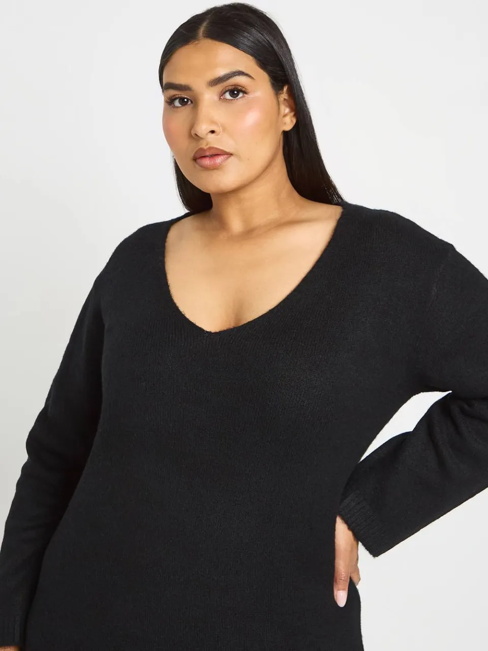 boohoo Dames Plus V-hals Gebreide Maxi Jurk Met Lange Mouwen zwart, foto 2