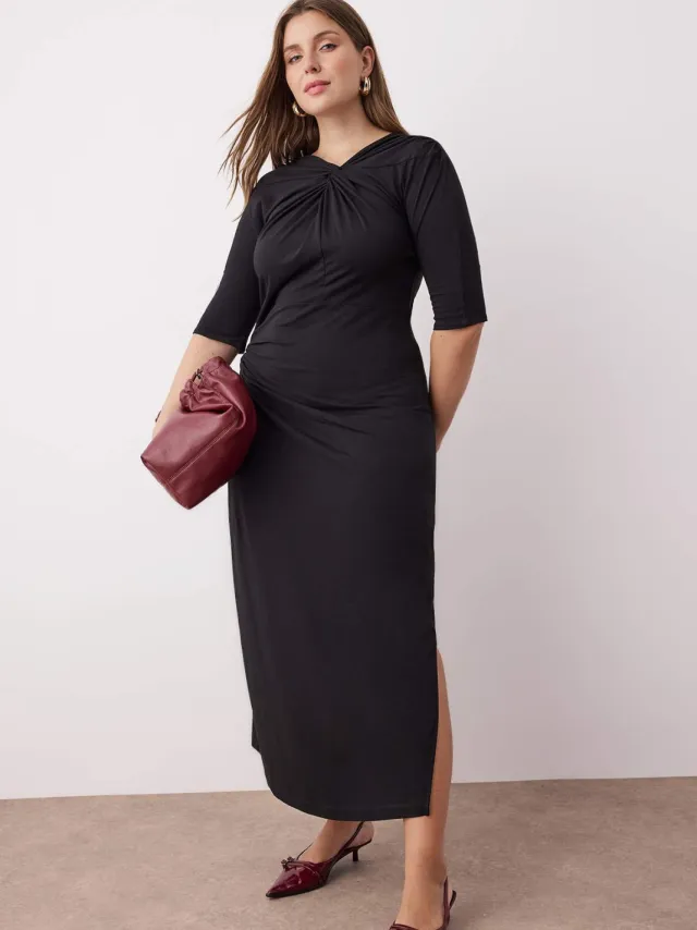 Trendyol Curve Dames Zwart Effen Maxi Kort Casual Recht Grote maten Jurk