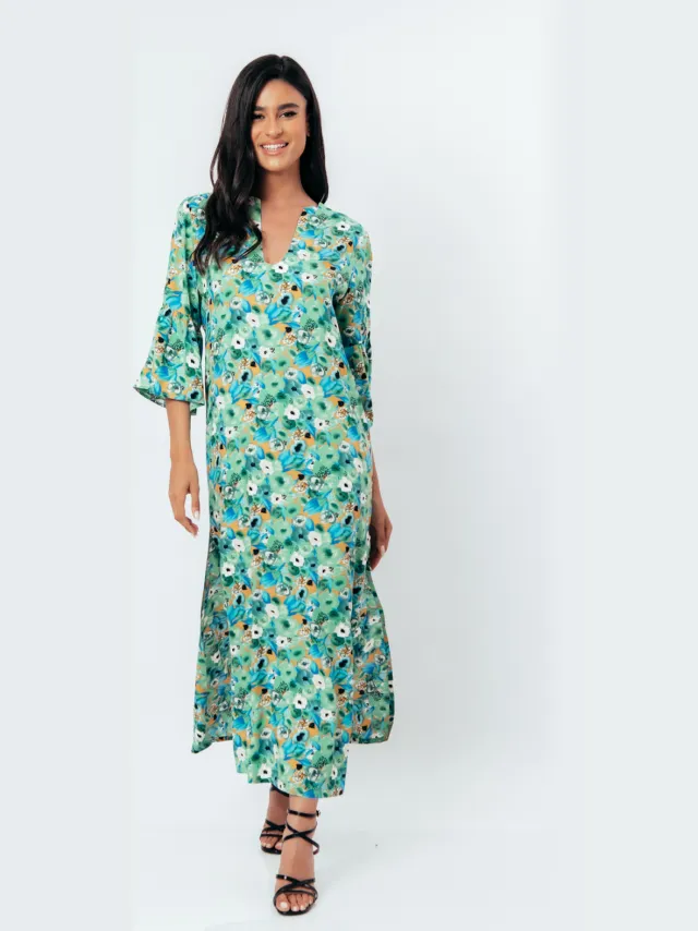 Conquista Maxi jurk met bloemenprint Groen
