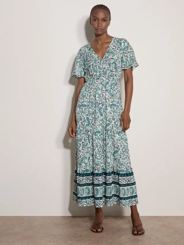 Apricot Maxi-jurk met paisleyprint en gelaagde rok Wit