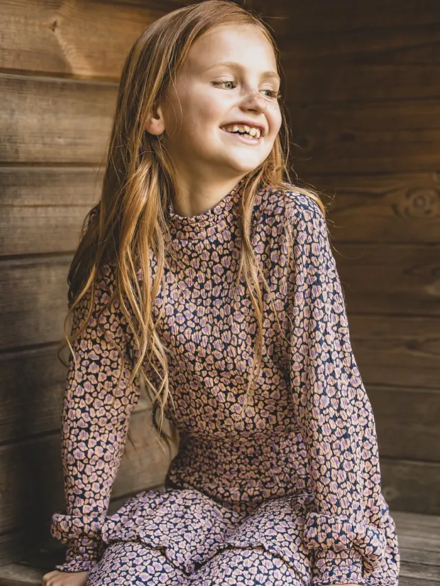 LOOXS REVOLUTION LOOXS Little Meisjes jurk - Maat 92 in de kleur lila dessin van 97% Cotton 2% Polyester 1%lycra - 2601-7817-897