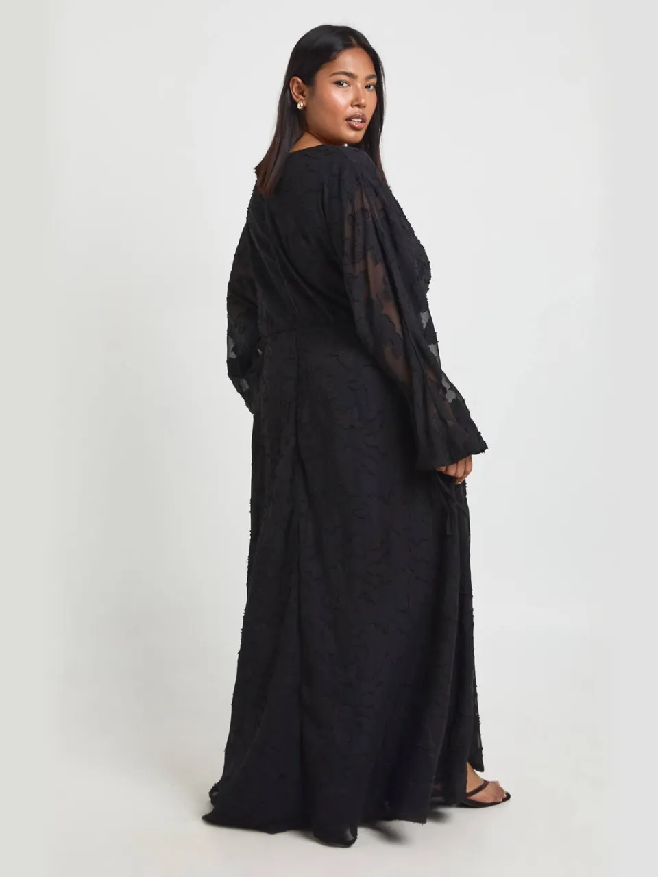 boohoo Dames Plus Midi-jurk Met Bloemen Burnout-patroon En Volumemouwen zwart, foto 2