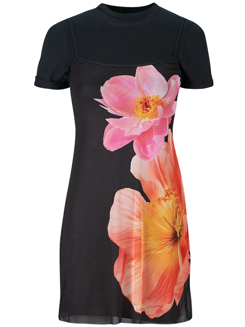 Desigual Nevada gebloemde T-shirtjurk zwart, foto 2
