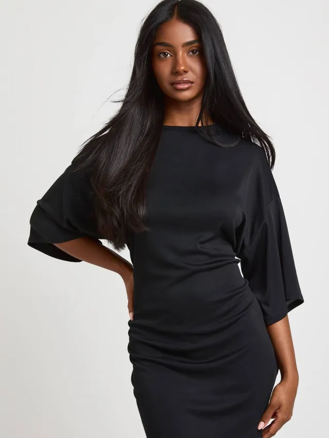 boohoo Dames Basic Supersoft T-shirtjurk Met Gecinchte Taille Zwart