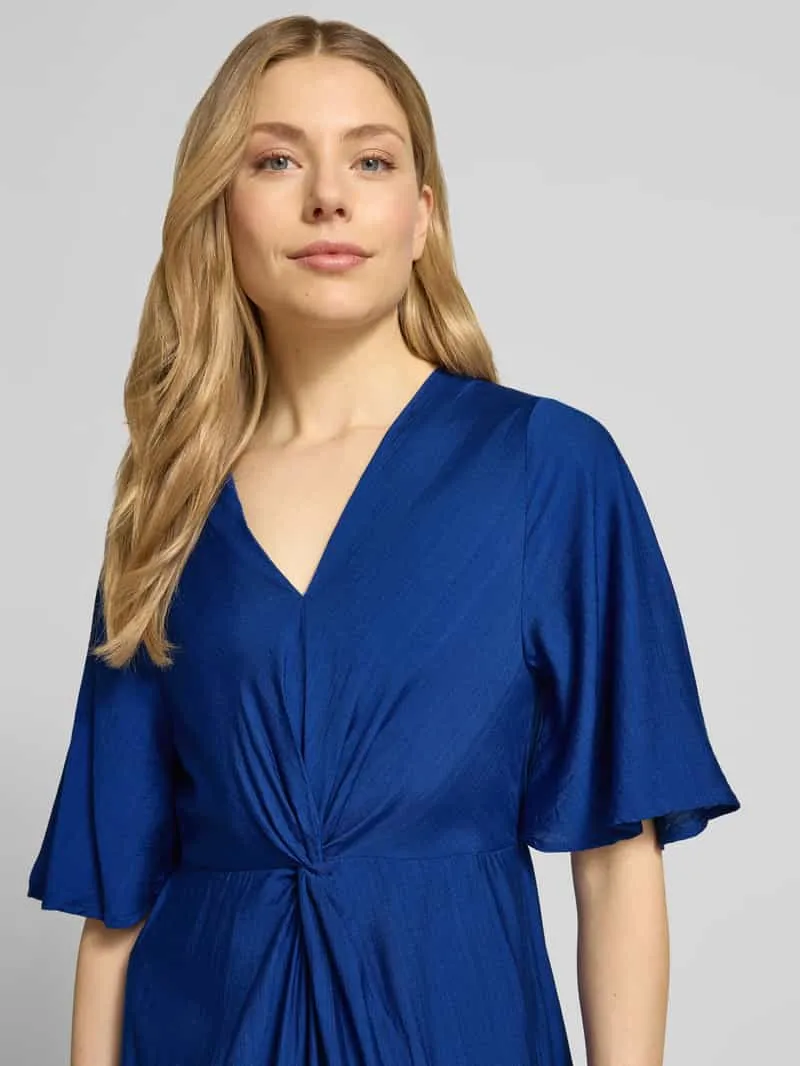 Ichi midi-jurk van viscosemix met vlindermouwen model 'MELDA' blauw, foto 4
