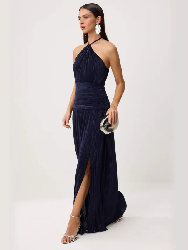 Trendyol TRENDYOLMİLLA Dames Donkerblauw Effen Maxi Mouwloos Recht Avond & Gala Jurk Marineblauw/Blauw