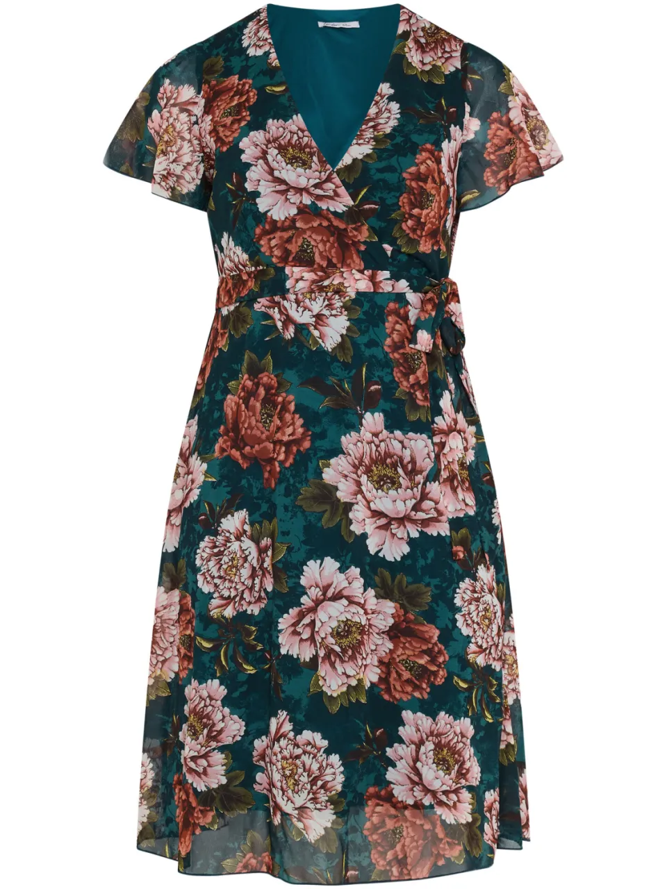Yours London Groene En Roze Wikkeljurk Met Bloemenprint, foto 4