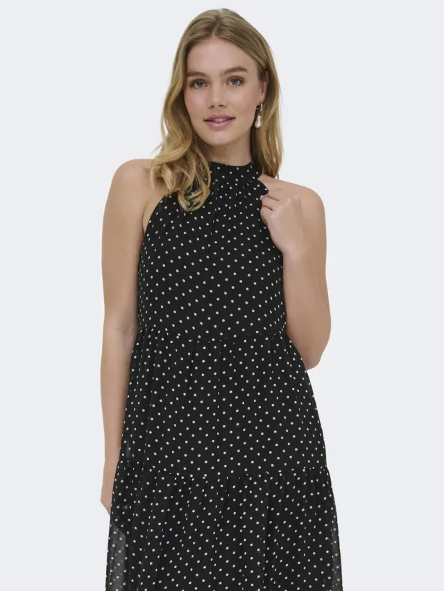 Only halter maxijurk met stippen - zwart
