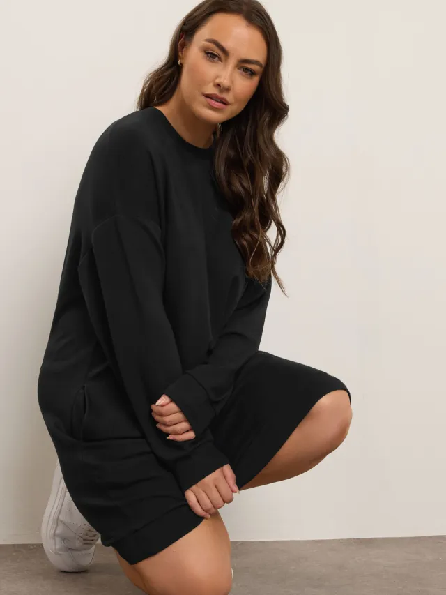 Yours Zwarte Sweatshirtjurk Met Zakken-56 Black