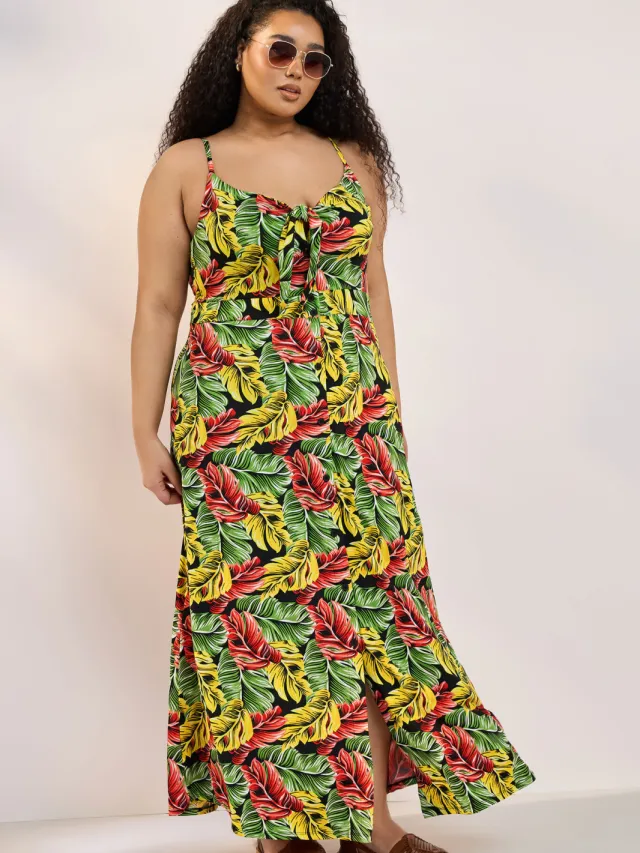 Yours Maxijurk Met Tropische Bladprint In Geel En Groen, Ss26 Yellow