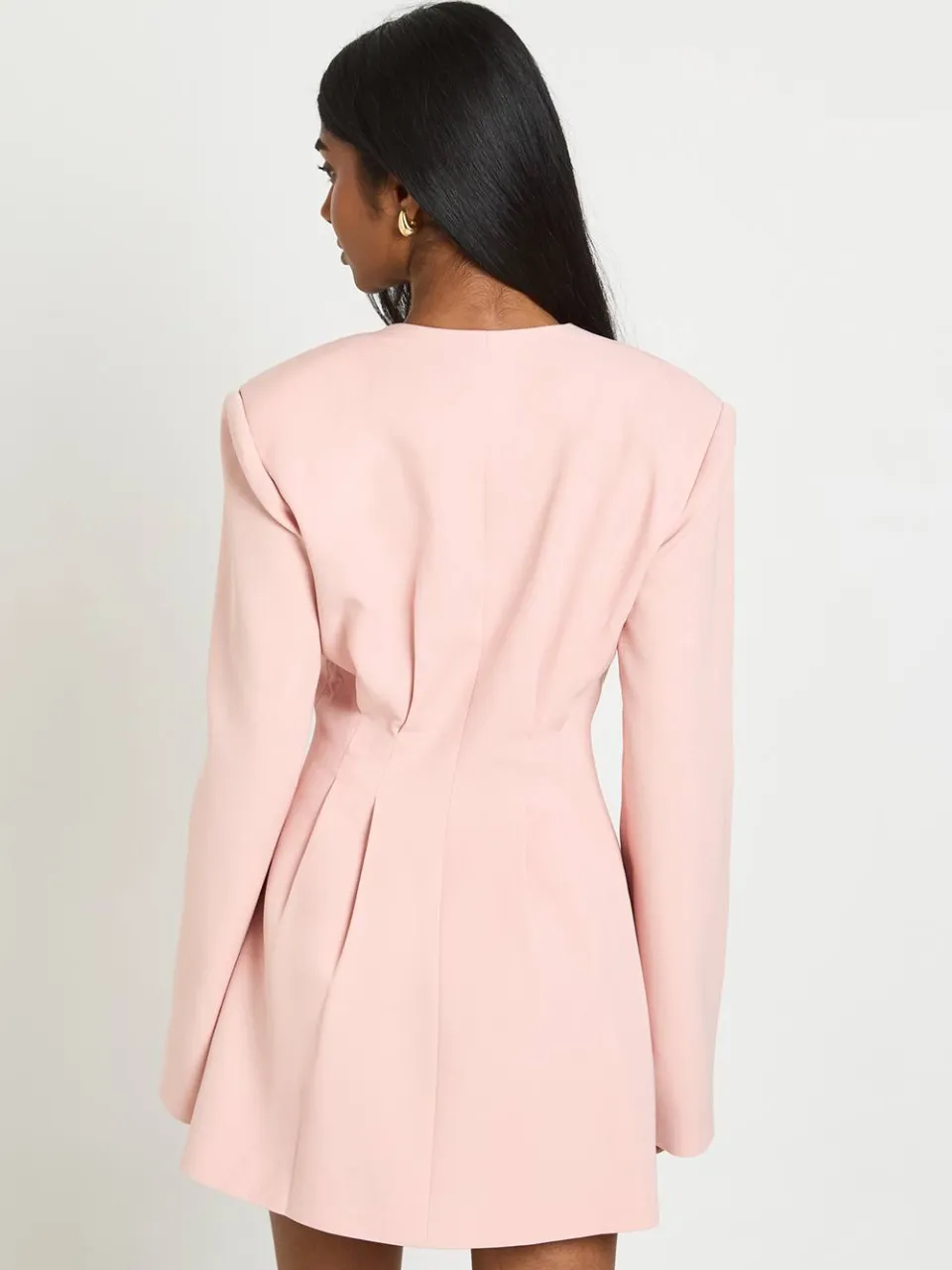 boohoo Dames Getailleerde Mini Jurk Met Lange Mouwen Zonder Kraag pastelroze, foto 3