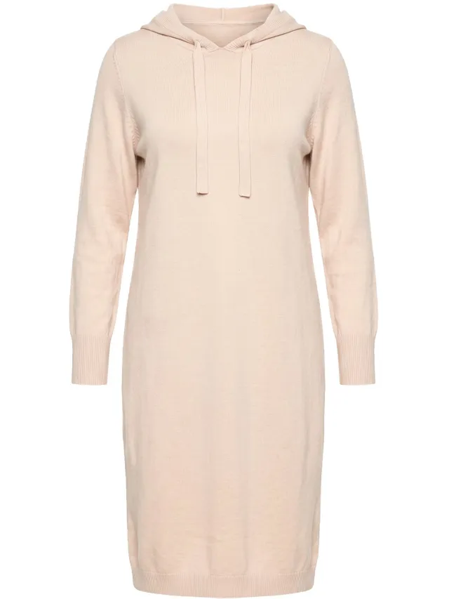 Ulla Popken Dames - Gebreide midi-jurk capuchon lange mouwen - Beige gemêleerd - Maat 46+