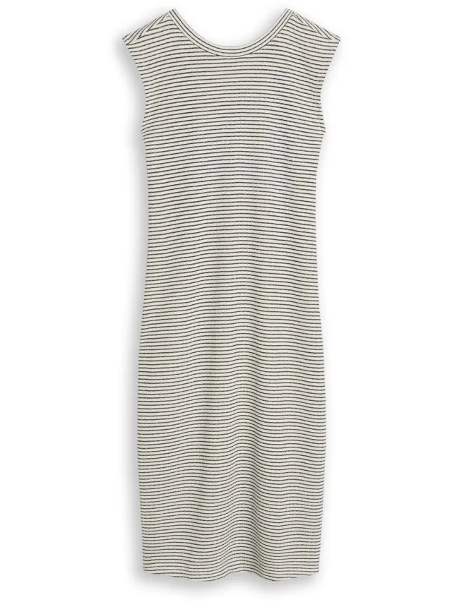 Tom Tailor Denim - Getailleerde jacquard midi-jurk - white black knit stripe