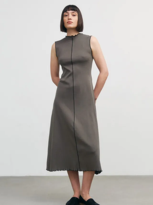 Rotholz dames vegan Jurk Pin Tucked Fawn Grijs