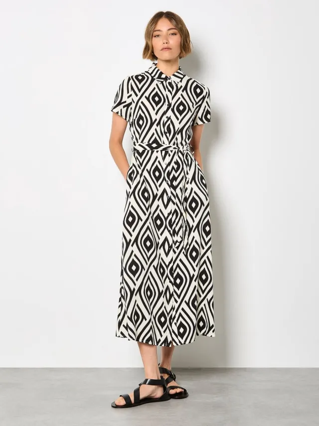 Apricot Midi-jurk met shirt in geometrische print Zwart