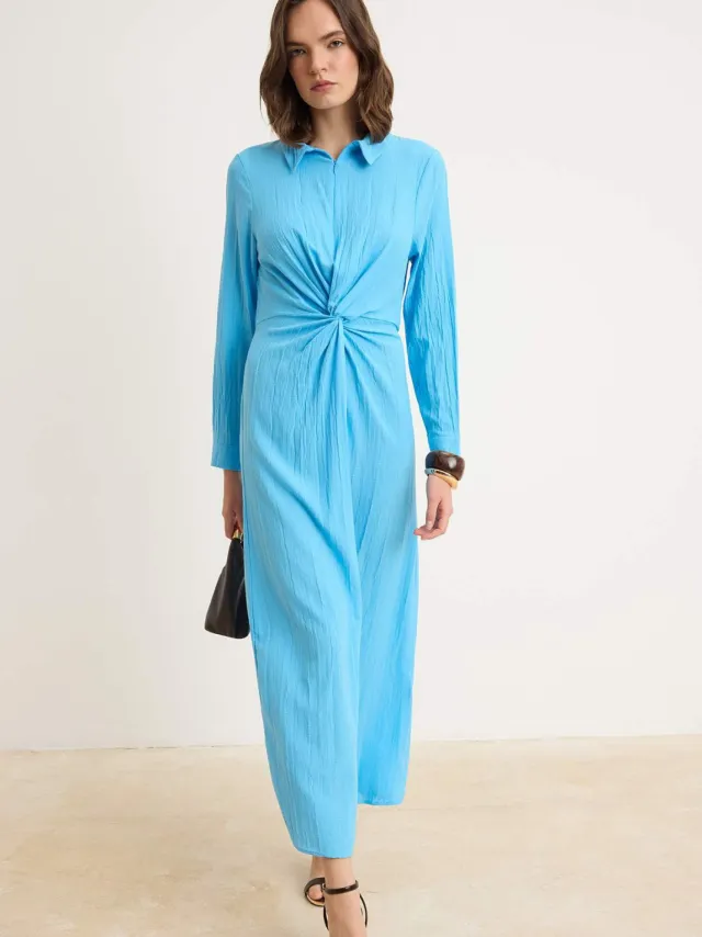 Trendyol Modest Dames Blauw Effen Maxi Lang Casual Recht Modest Jurken