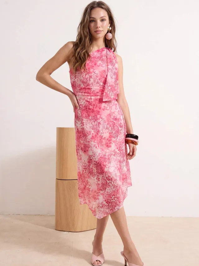 Trendyol TRENDYOLMİLLA Dames Roze Abstract Midi Mouwloos Skater Jurken