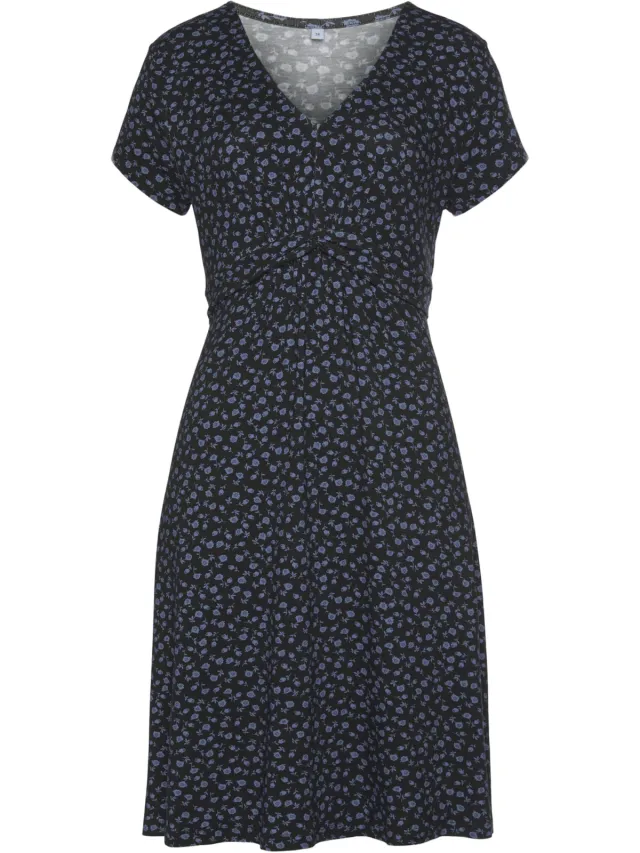 Jersey jurk zwart/blauw gebloemd