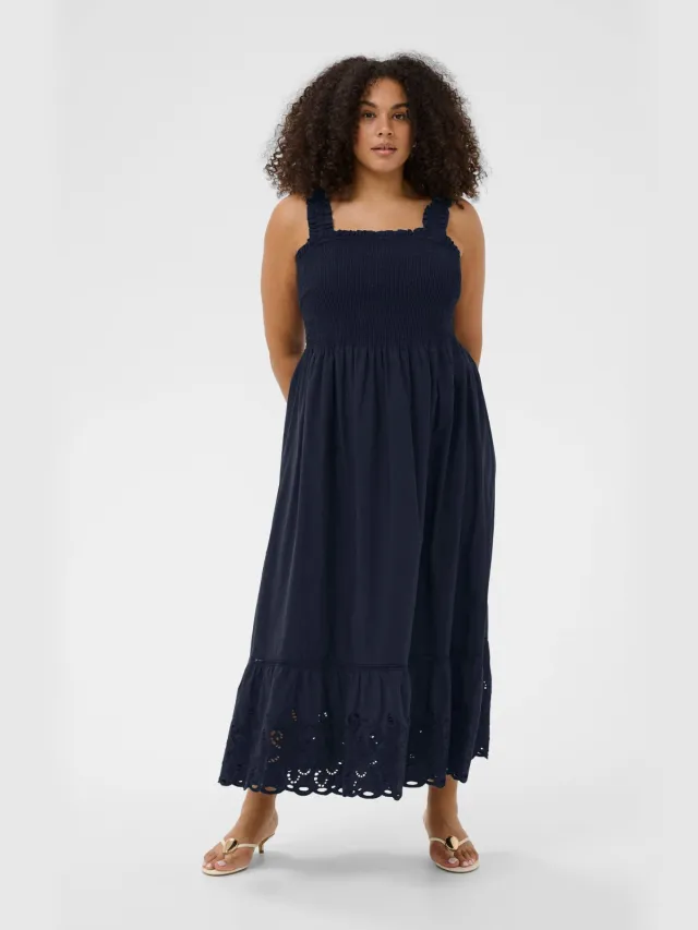 Kaffe Curve maxi jurk broderie donkerblauw
