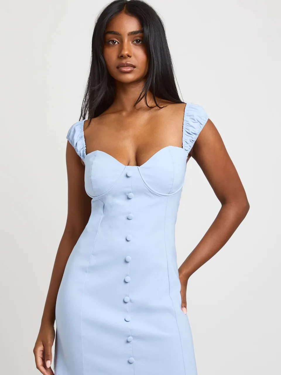 boohoo Dames Bengaline Mini Jurk Met Korte Mouwen En Bustdetail pastelblauw, foto 3