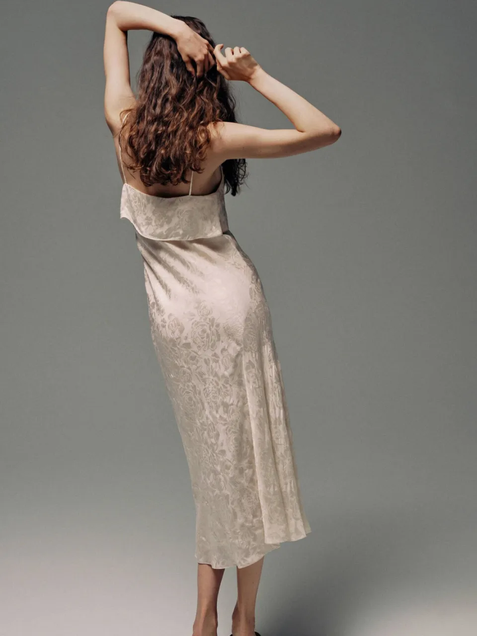 Mango jacquard midi jurk - ecru, foto 3