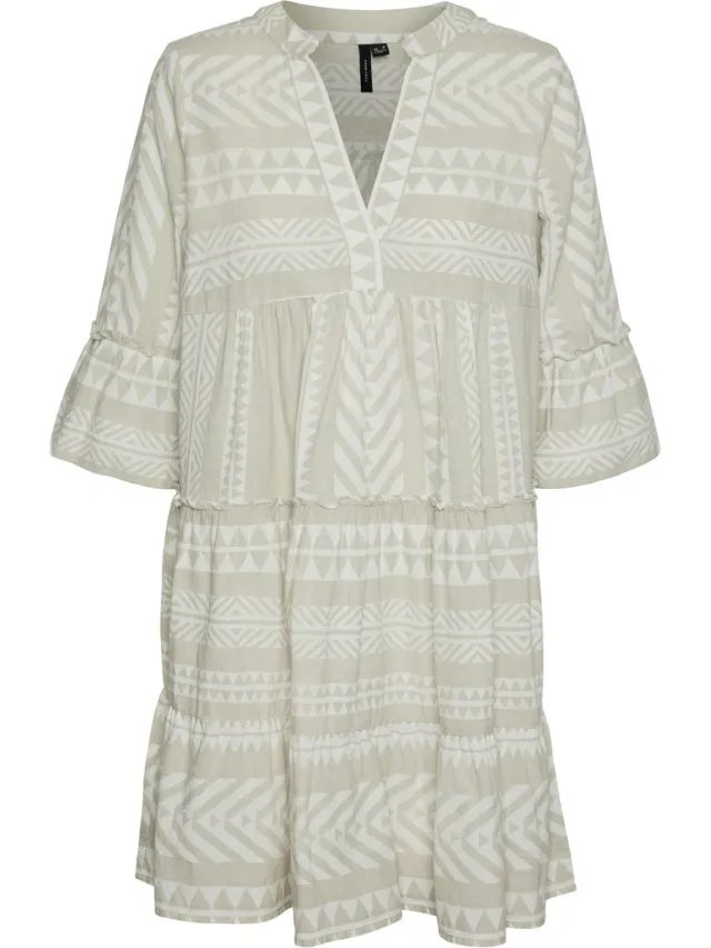 Vero Moda VMDICTHE 3/4 TUNIC WVN GA - Dames - Mini jurken silver lining;ibiza snow white