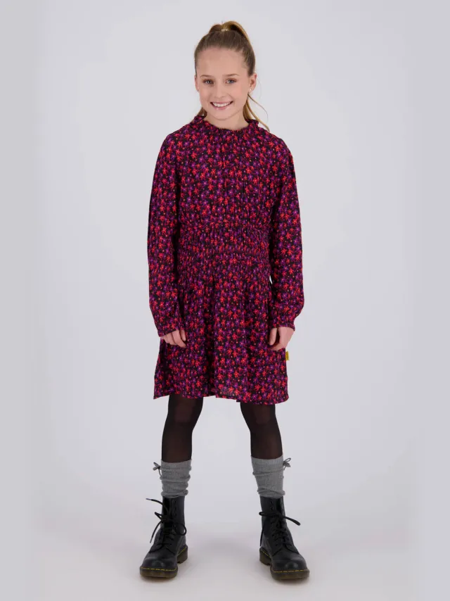 Vingino gebloemde midi jurk zwart/rood/paars