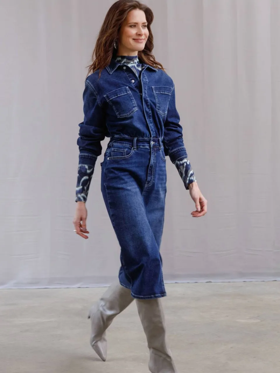 Yest midi spijkerjurk - dark blue denim, foto 3