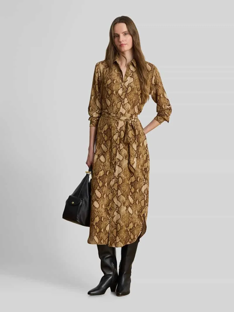Lauren Ralph Lauren Nauwsluitende blousejurk met slangenprint Camel