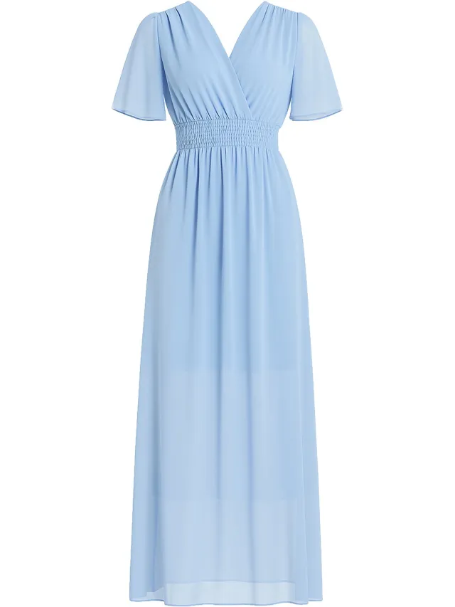 Elara Zomerse maxi-jurk met V-hals lichtblauw