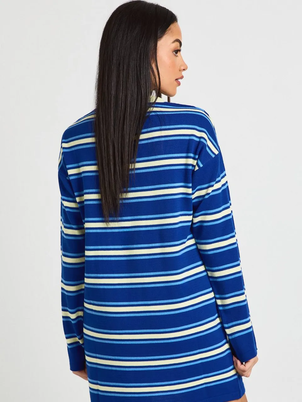 boohoo Dames Gestreepte Lange Mouw Gebreide Mini Jurk marineblauw, foto 2