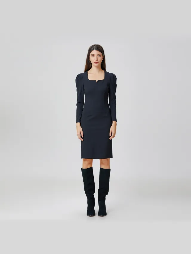 Smart & Joy Getailleerde jurk met pofmouwen Zwart
