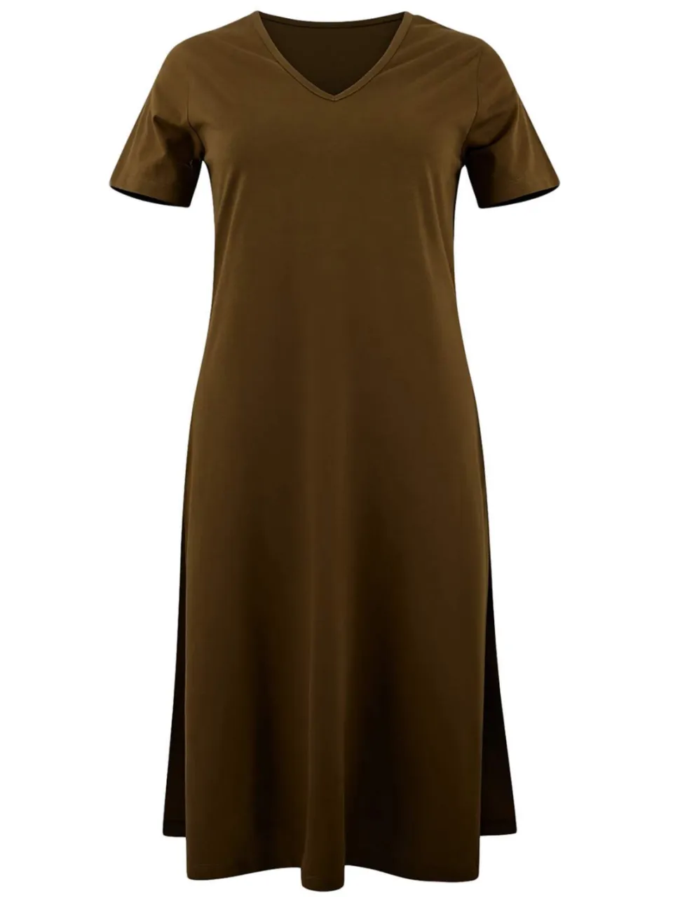 Trendyol Curve Dames Kaki Effen Midi Kort Casual Recht Grote maten Jurk, foto 2